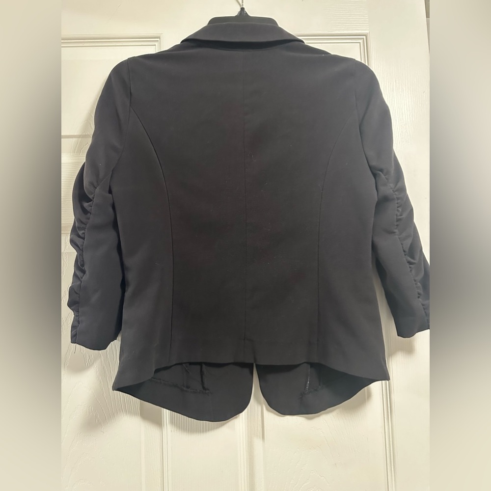 Stoosh women's black blazer 3/4 ruched sleeves stretchy fabric size M - Picture 6 of 9